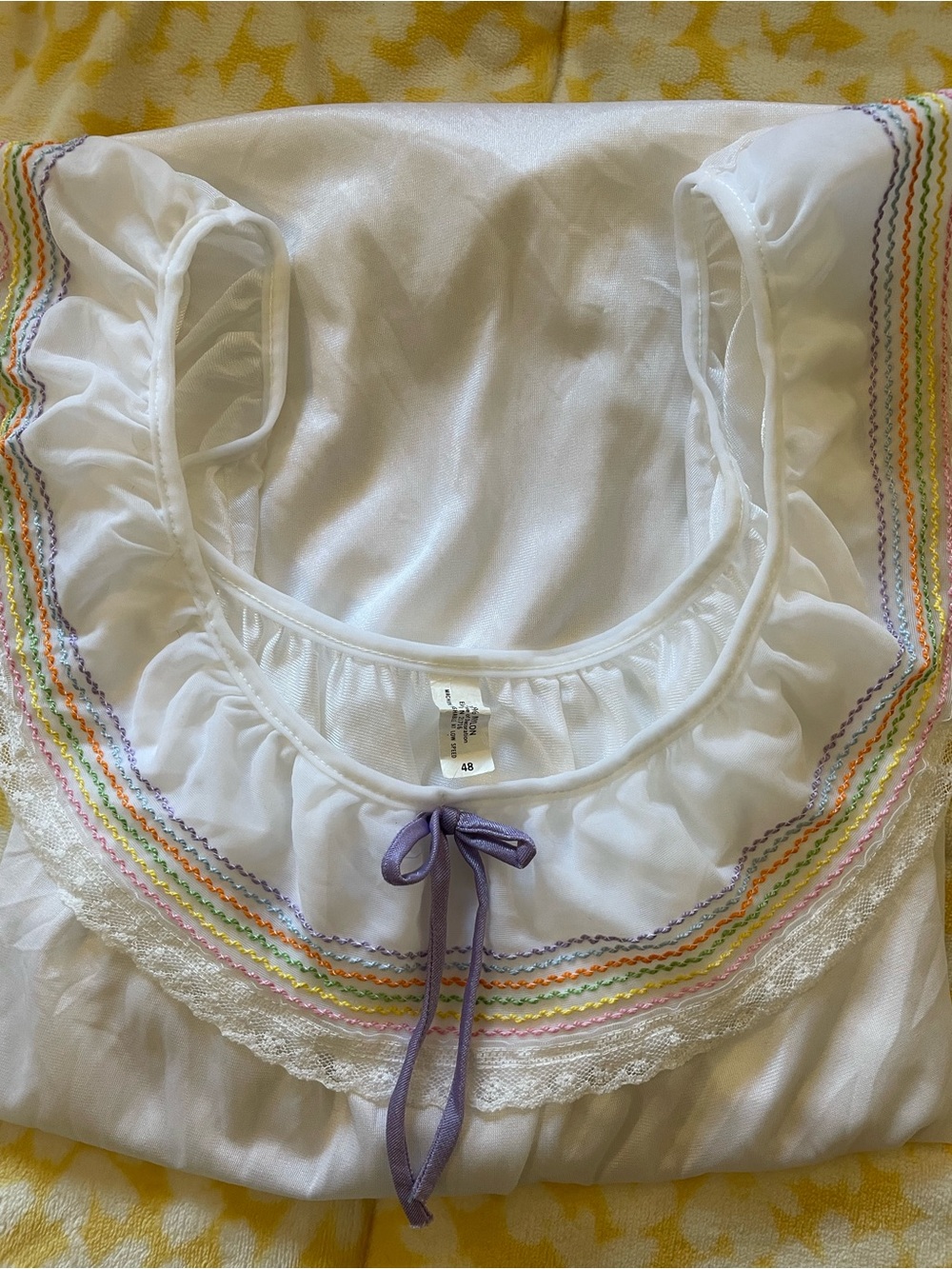 Vintage 60s Movie Star Rainbow Smocked Nightgown Size 48